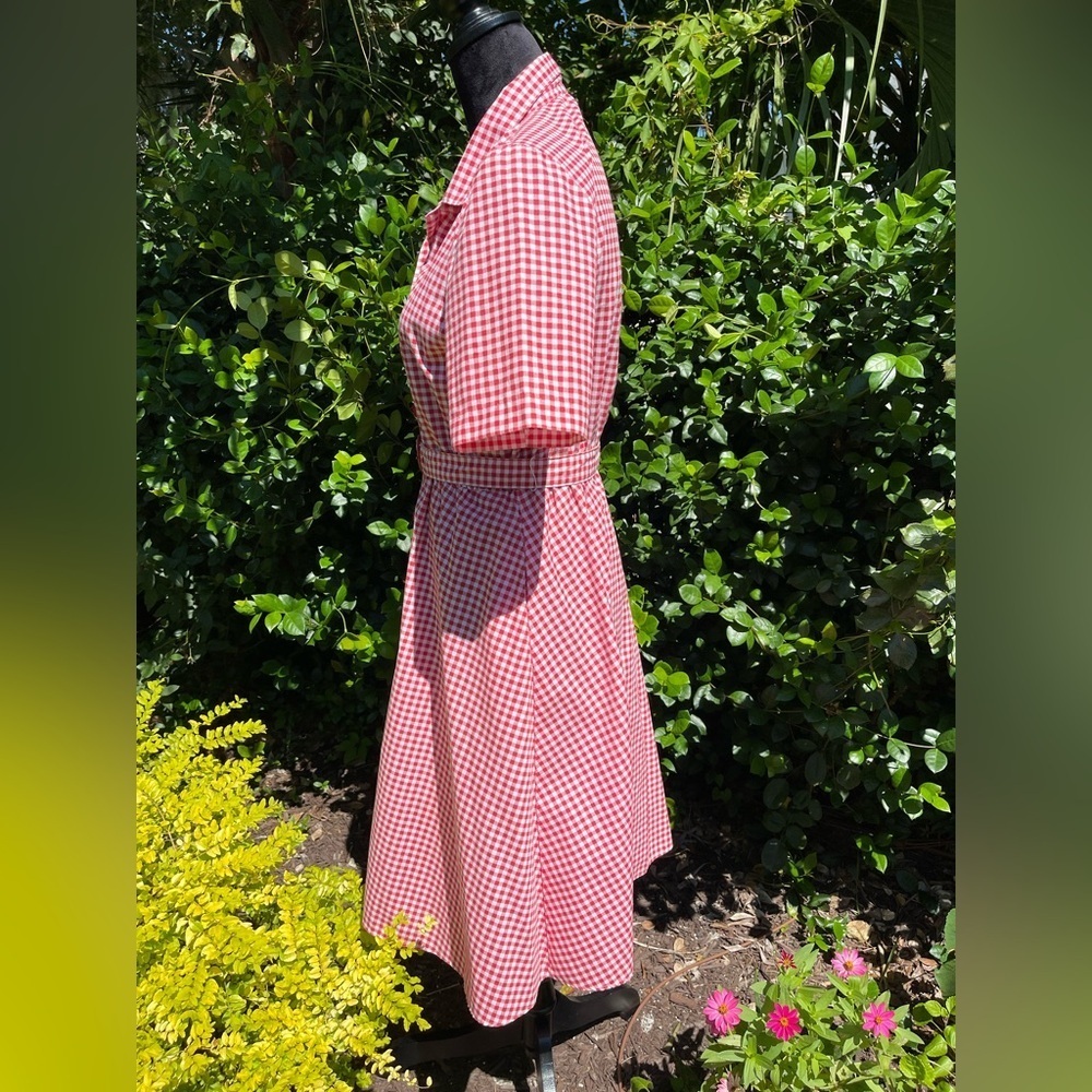 California Looks vintage gingham dress red/white belt +shoulder pads Size 8P 7-4 - Picture 2 of 11